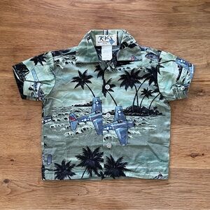 Baby Boy Hawaiian Aloha Tropical Palm Tree Airplane Fighter Jet Print Shirt